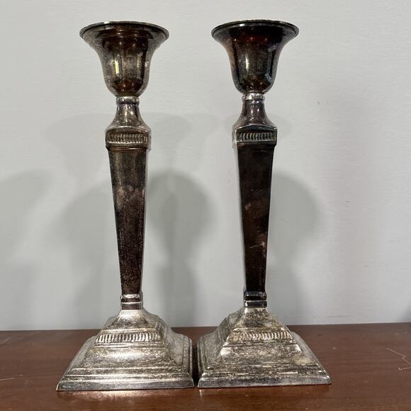 POTTERY BARN Maxfield Hotel Vintage Silver Plated Candle Holders 9.5” - Picture 3 of 8